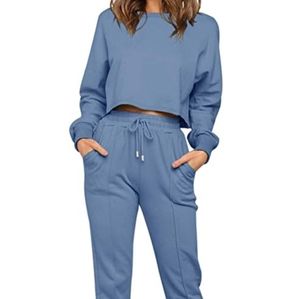 Blue Long Sleeve Crop Top and Sweat Pants Set Size Small